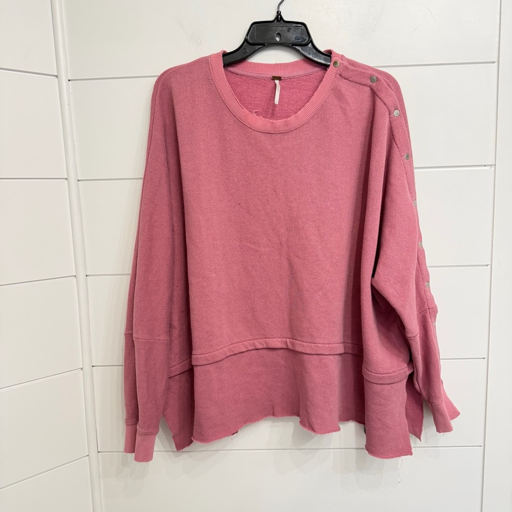 Free People Pink Snap Sleeve Sweatshirt Size XS 36201 - Picture 2 of 7